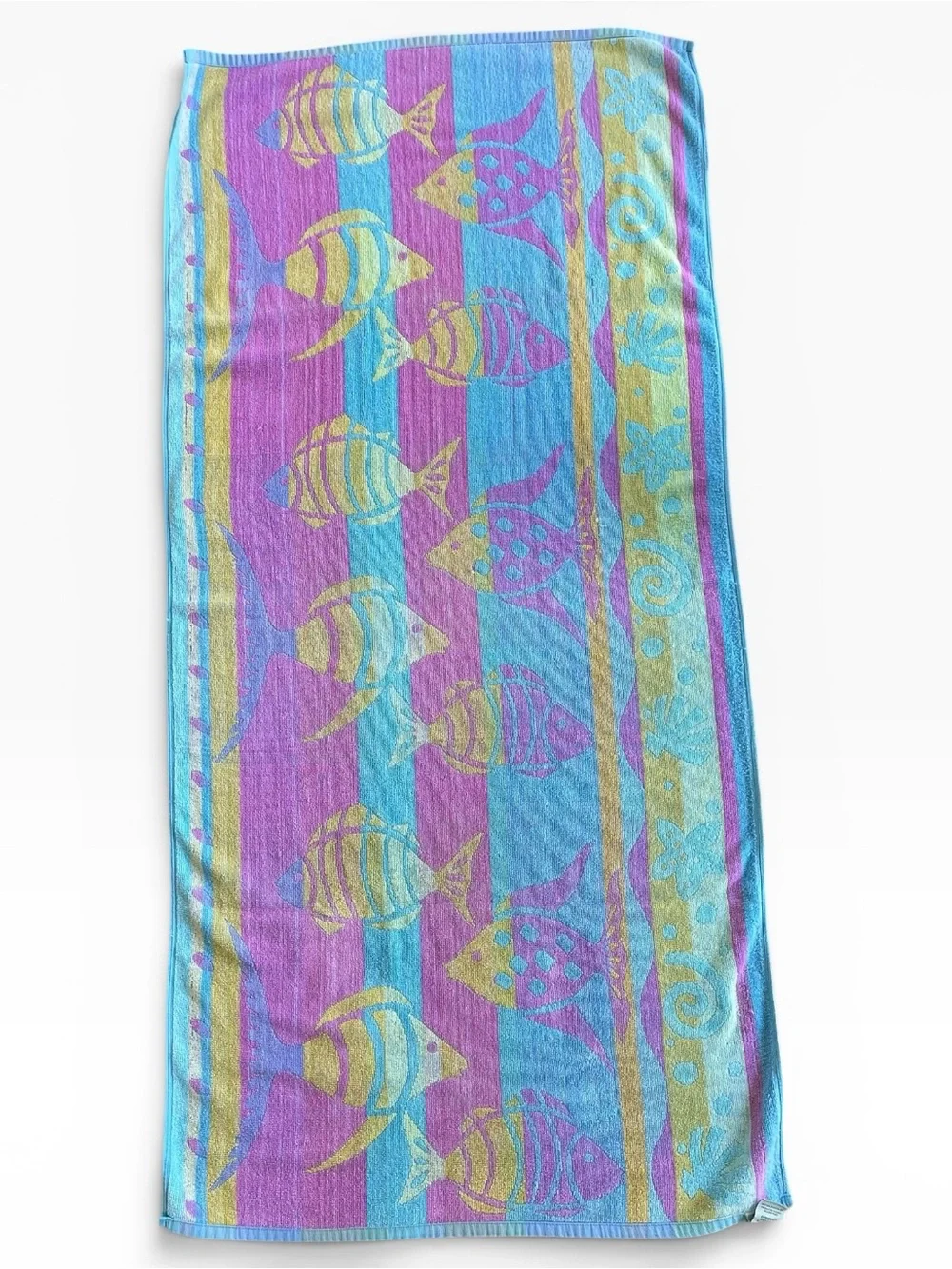 Vintage Davidson Cotton Company Terry Rainbow Fish Beach Towel Reversible